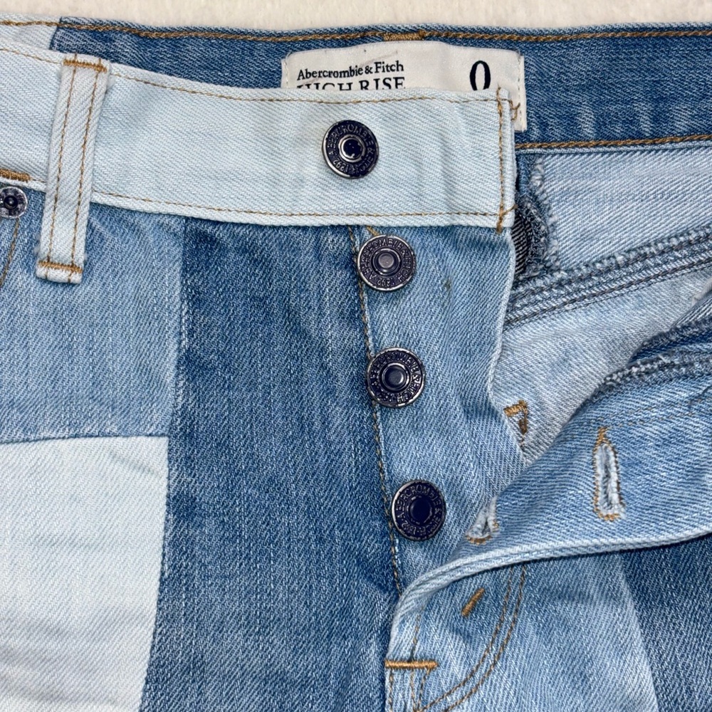 Abercrombie & Fitch Multi-Blue patchwork high rise Jean boho chic Shorts Size 0 - Picture 7 of 12